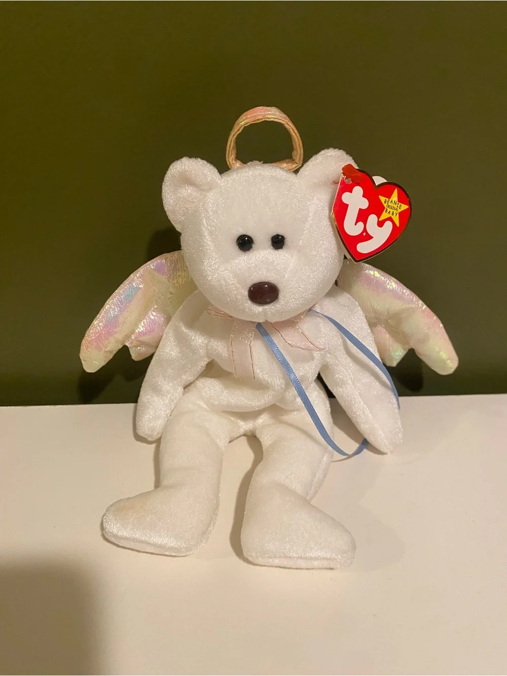 Ty White Angel Bear Plush with Iridescent Wings